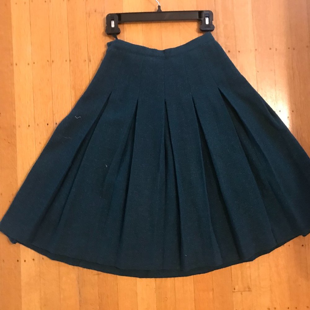 Vintage-1950s High Waist Forest Green Wool Skirt-Small